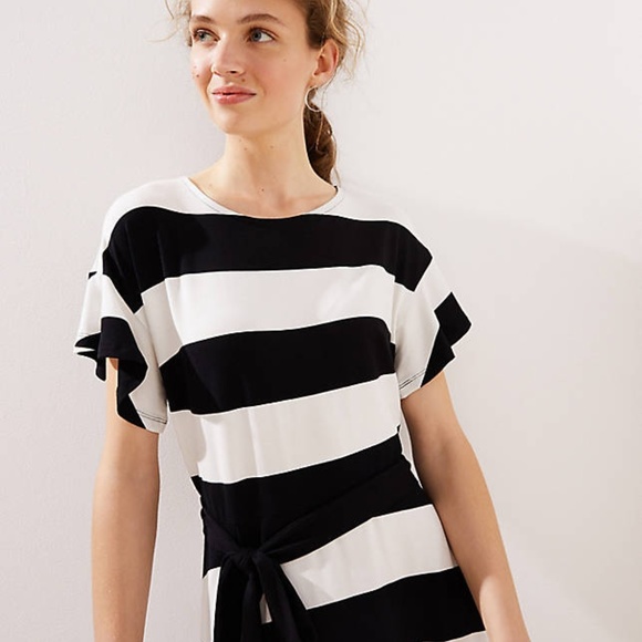 NWT LOFT petite striped tie waist flounce dress - Picture 3 of 5
